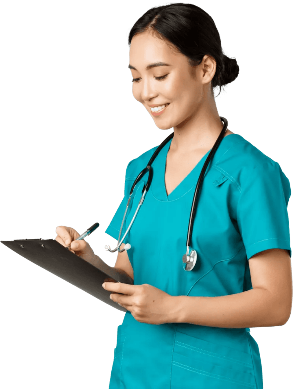 Woman holding a clipboard